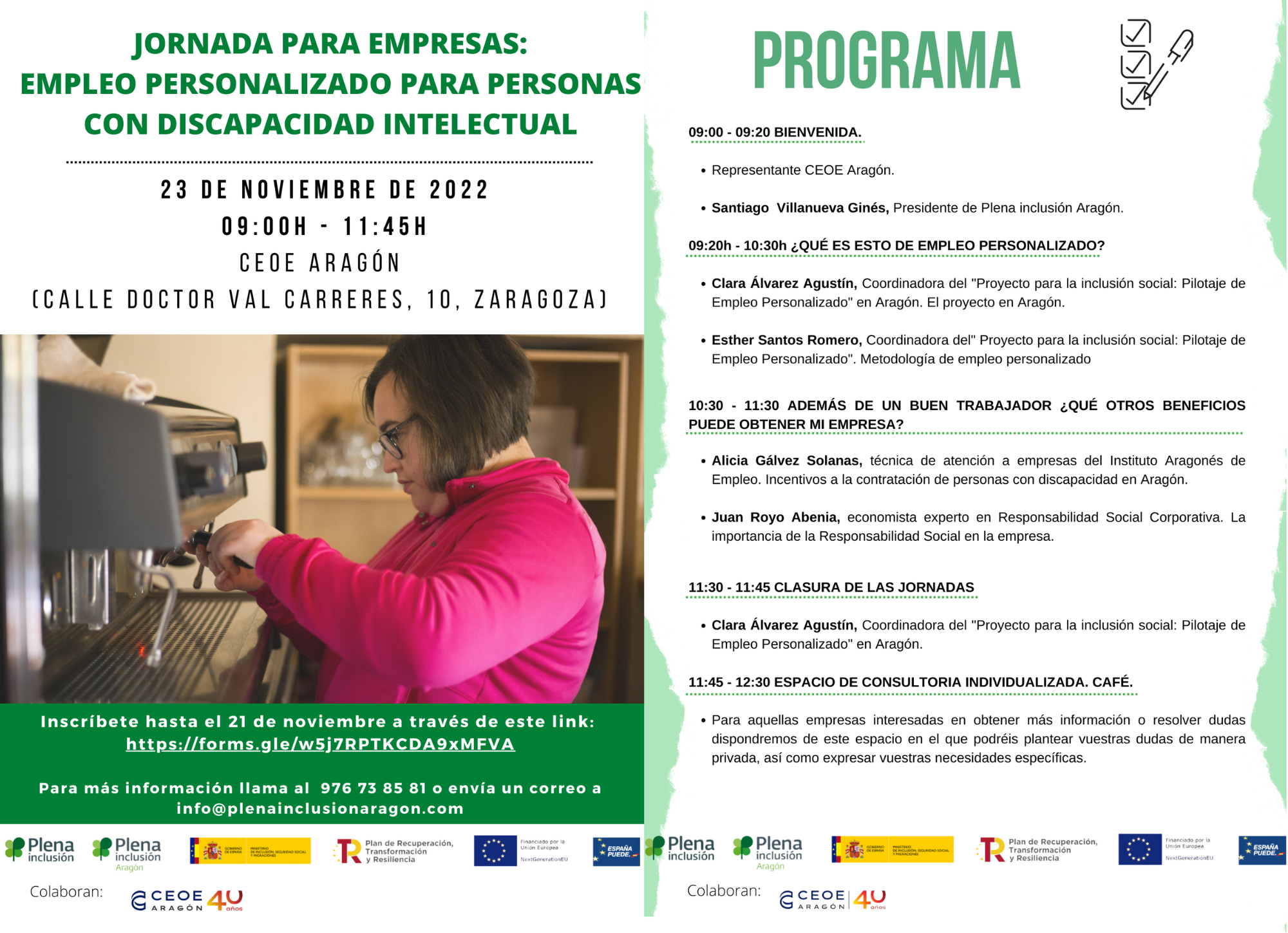 Ir a Plena inclusión Aragón organiza la jornada para empresas y profesionales 'Empleo Personalizado para personas con discapacidad intelectual'