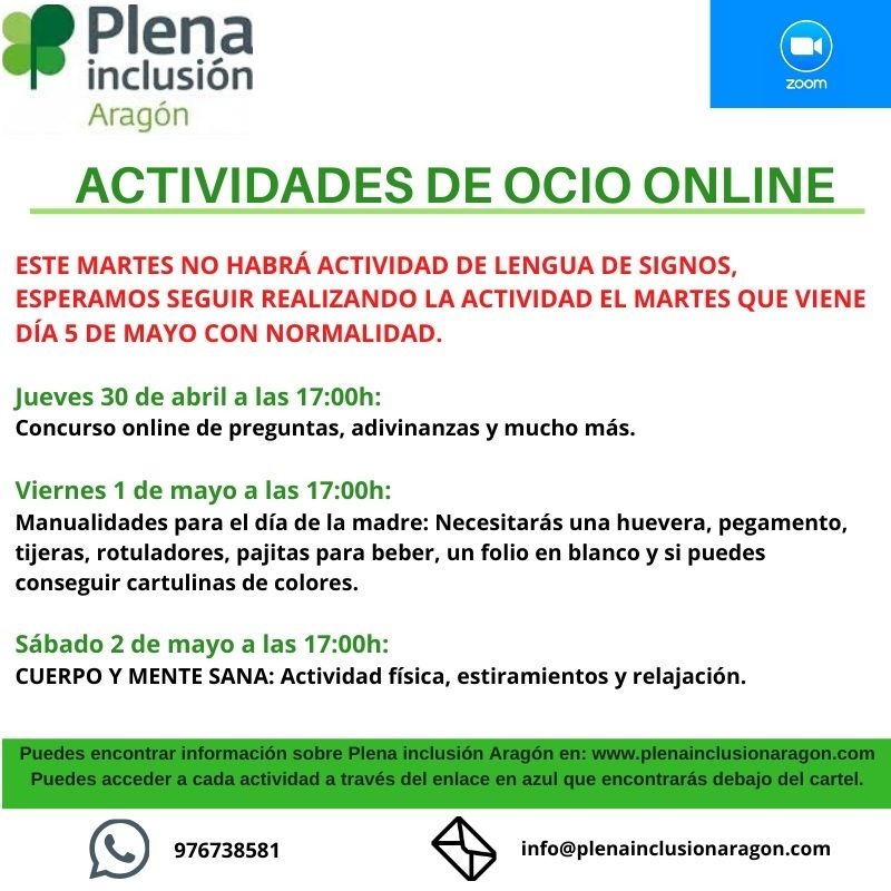 Ir a Actividades semanales de ocio online
