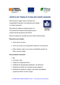 Ir a OFERTA DE TRABAJO PLENA INCLUSIÓN ARAGÓN